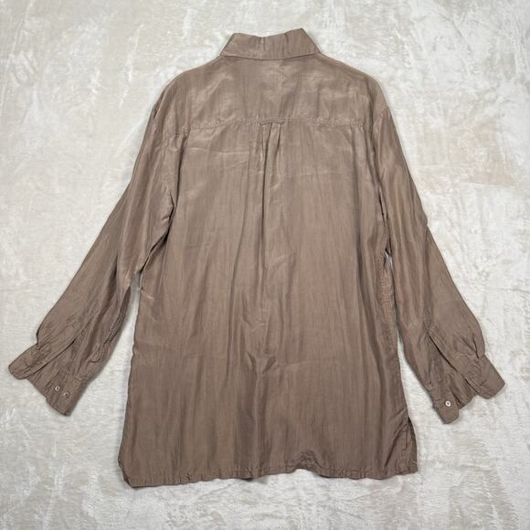 VTG Lanvin Paris 100% Silk Shirt Size Medium M Brown Taupe Long Sleeve Button - Picture 4 of 7
